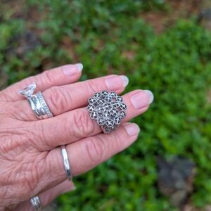 Stately Steel Lace Ring, Size 6